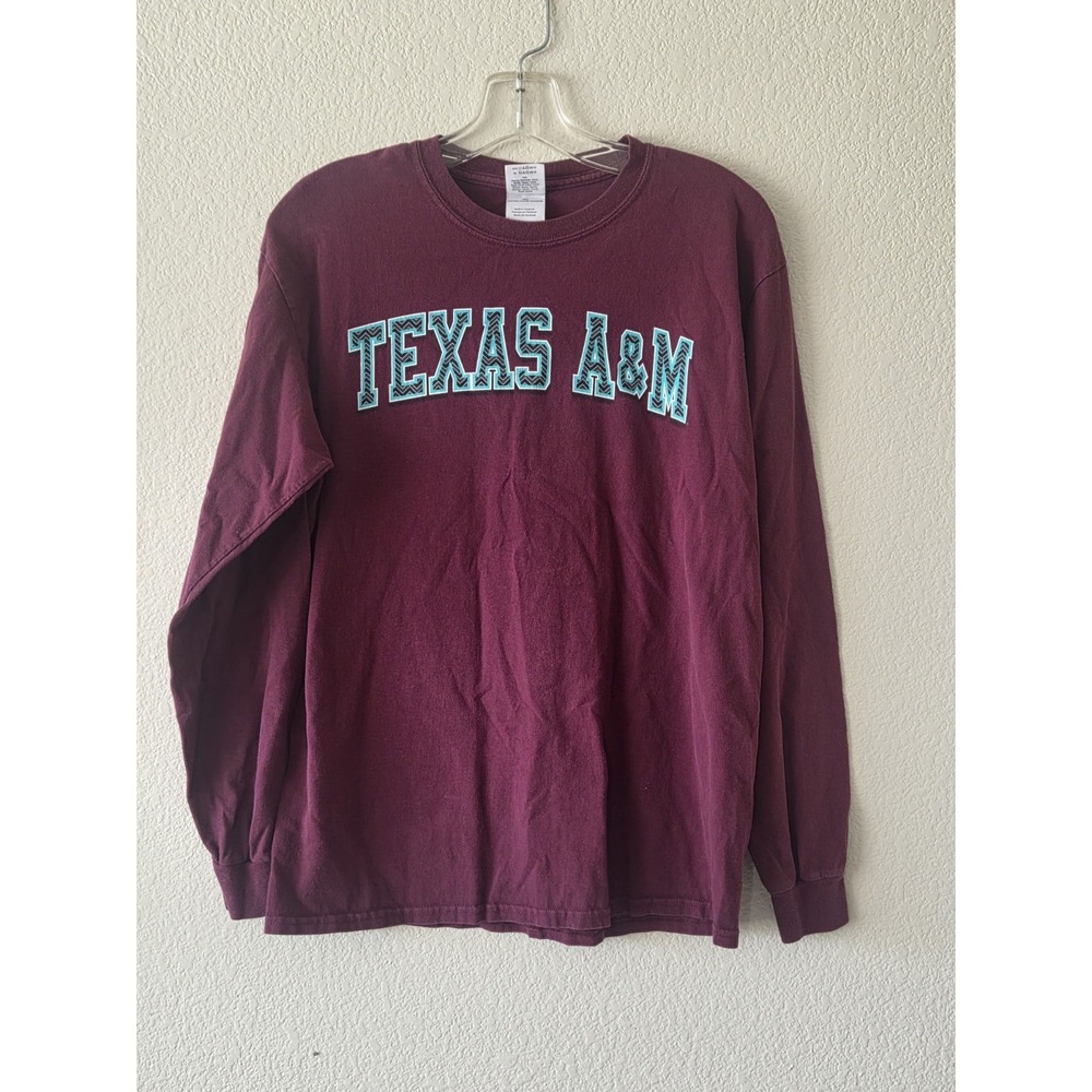 Gildan Women's Maroon Texas A&M Aggies Long Sleeve T-Shirt Chevron Blue Logo Med